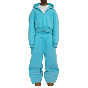 ชุดเซ็ตเสื้อฮู้ดซิปแบบมีซิปทรงหลวมสไตล์วินเทจฟอกสีสำหรับผู้ชาย พร้อมกางเกงขายาวทรงหลวม ชุดวอร์มสั่งทำพิเศษ ระบายอากาศได้ดี ผลิตจากผ้าโพลีเอสเตอร์/คอตตอนพิมพ์ลาย - Product Image 1