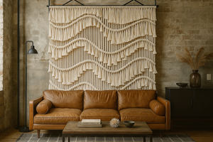 Tapiz de Macramé <span class=keywords><strong>Boho</strong></span> <span class=keywords><strong>Chic</strong></span> para Pared - Diseño de Ondas y Borlas en Capas, Algodón Natural, Decoración Rústica Costera Estilo Bali para <span class=keywords><strong>Casa</strong></span> de Playa y Regalo Festivo - Product Image 3