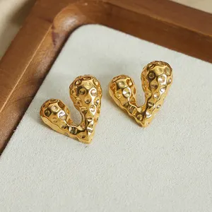 Minimalist Hypoallergenic 18K Gold Plated Stainless Steel Waterproof Irregular Heart Stud Earrings Jewelry Women Gift