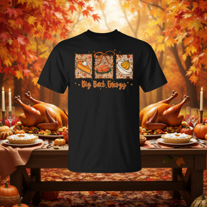 Camiseta Big Back Energy con diseño de pastel de pavo para el Día de Acción de Gracias, cuello redondo negro - Product Image 3
