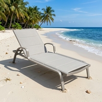 Chaise longue d'extérieur moderne à dossier croisé, structure en métal et bois de teck avec coussin en oléfine pour patio, jardin, piscine