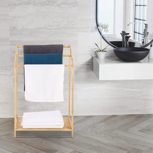 Estante de Almacenamiento de Bambú Ecológico de Dos Niveles, Independiente, <span class=keywords><strong>para</strong></span> Exhibir Mantas y Toallas, Organizador <span class=keywords><strong>para</strong></span> Sala de Estar y Baño - Product Image 2