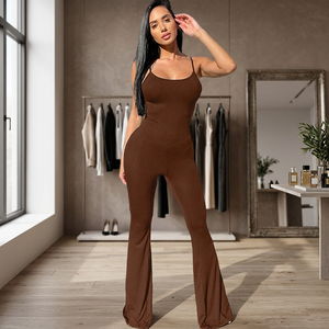 Nouvelle Combinaison Sexy d'Été pour Femme, Style Club, à Volants, Dos Nu, Respirante, Coupe Droite, Couleur Unie, Bretelles, Taille Mi-Haute, Longueur Complète - Product Image 3