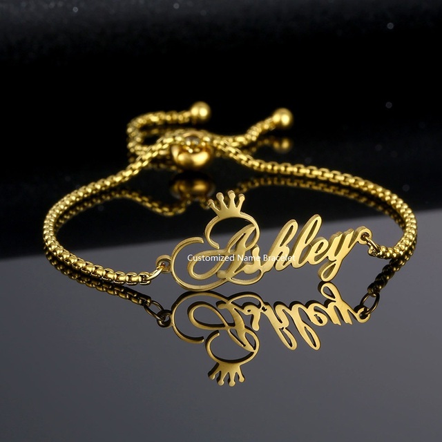 Personalized Name Bracelet, Stainless Steel Custom Engraving Inspirational Bracelet Anklet Couple Gift