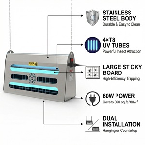 Trappola per Insetti UV in Acciaio Inox con Pannello Adesivo, Luce UV Elettrica per il Controllo di Zanzare e Parassiti Volanti in Interni - Product Image 4