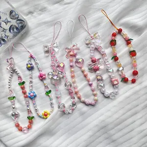 Handmade Cute Jelly Beaded Phone Charms Straps Lanyard for All Cellphone Women Mobile Accessories