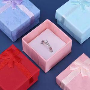 4*4*3cm Nouveau Designer Carré Bowknot Colorful Paper Elegant Wedding Rings Jewelry Box Gift Package - Product Image 4