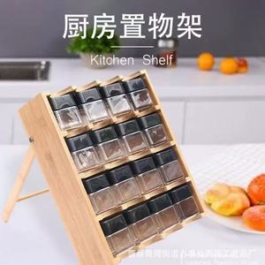<b>Bamboo</b> Kitchen Storage Rack 16 Compartments Wall Mounted Spice Organizer For Spices And Household Items - Product Image 4