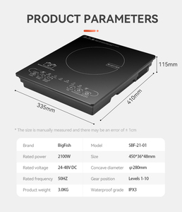 Cocina de inducción eléctrica solar de CC de 24V/48V, quemador único para uso doméstico en hoteles al aire libre para RV y fuente de alimentación de batería de coche - Product Image 6