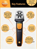 Anemómetro Inalámbrico Portátil TESTO410-i, Medidor de Flujo de Aire Tipo Vane con Sensor de Velocidad para Medir la Velocidad del Viento