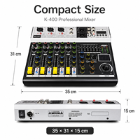Console de mixage audio compacte en métal K-400 avec 99 effets DSP, lecture USB, Bluetooth, égaliseur 7 bandes, 3 entrées micro pour karaoké et diffusion en direct
