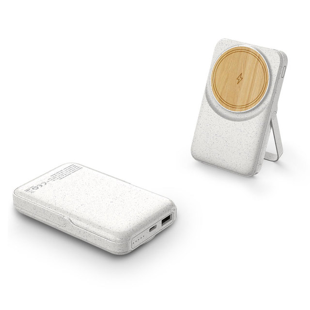 2026 Trending New Gifting PD22.5W 10000mAh Eco Friendly Bamboo Wheat Straw Wireless Charging Portable Power Station Phone Stand