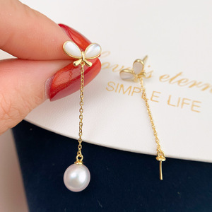 Accesorios de Plata S925 para DIY, Bandeja Vacía para Perlas, Joyería de Plata con Forma de Mariposa, Pendientes para Perlas de 7-10mm, Artículo 20878 - Product Image 1