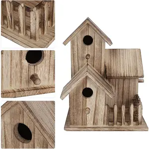 Maison d'oiseau 3 trous Décoration pour écureuil Petit jardin Nichoir pour oiseaux Nichoir extérieur en bois