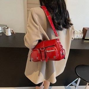 Glossy Leather <b>Motorcycle</b> Style Handbag Multi Compartment Top Handle Crossbody - Product Image 4