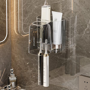 Support mural transparent gris créatif pour brosses à dents avec drainage, pour rangement de salle de bain, facile à nettoyer - Product Image 2