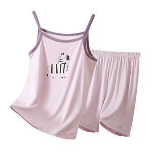 Set Pigiama Estivo per Ragazze con Top a Canotta e Pantaloncini con Stampa Animalier, Morbido Jersey Modal con Motivo Zebrato - Product Image 1