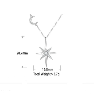 Collar <span class=keywords><strong>de</strong></span> Plata <span class=keywords><strong>de</strong></span> Ley 925 con Moissanita y <span class=keywords><strong>Estrella</strong></span> <span class=keywords><strong>de</strong></span> Ocho Puntas, Diseño Exclusivo <span class=keywords><strong>de</strong></span> <span class=keywords><strong>Estrella</strong></span> y Luna, Cadena Elegante y Versátil para Clavícula - Product Image 3