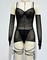 Jaring Transparan Mewah Berkualitas Tinggi untuk Jumpsuit Wanita, Bodysuit Lingerie Seksi Erotis Warna Solid