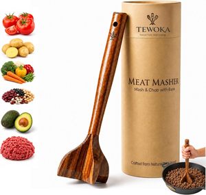 Schiacciapatate in Legno di Teak Premium, Tritacarne, Schiacciapatate per <span class=keywords><strong>Hamburger</strong></span> e Patate, Utensile da Cucina Anti-Graffio - Product Image 3