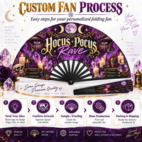 Éventail pliant promotionnel Hocus Pocus 33 cm en bambou et plastique imprimé, pour célébrations d'Halloween, éventail de luxe