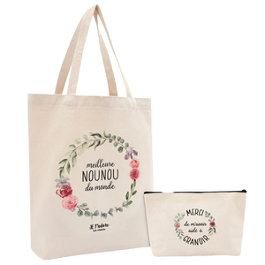 Ensemble de sacs fourre-tout et pochettes en toile de coton EcoDari, imprimé floral aquarelle, imperméable, cadeau de remerciement pour nounou, taille moyenne, beige, pour femme, en polyester - Product Image 1