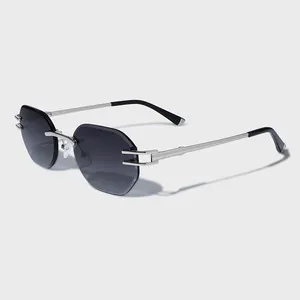 Yeetian Óculos de Sol de metal sem moldura personalizados para homens, óculos de sol clássicos de marca de luxo com lentes de nylon e corte de diamante preto