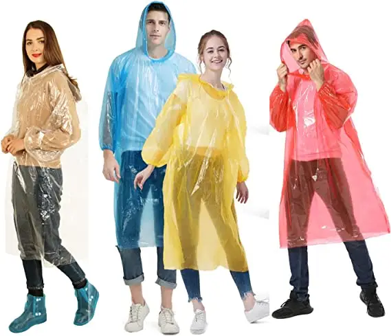 Ponchos de chuva descartáveis para adultos, poncho à prova d'água com capuz e mangas