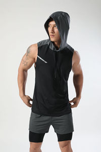 Gilet personnalisé d'été pour homme, hauts athlétiques sans manches, gilet de sport à séchage rapide, anti-transpiration, gilet d'entraînement à capuche - Product Image 3