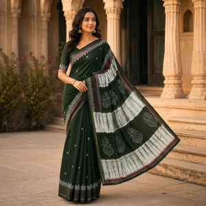 Saris en coton indien en gros, fournisseur de saris à imprimé Shibori vert, vêtements ethniques décontractés pour femmes, pack de saris de Jaipur - Product Image 1