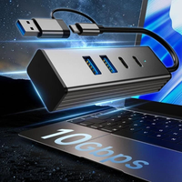 Adaptateur Hub USB 3.2 USB-C 3.2 en métal à 4 ports pour ordinateurs portables, smartphones, tablettes, consoles de jeux avec compatibilité souris et clavier