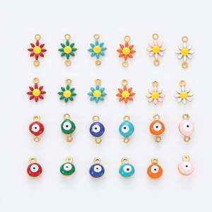 ファッションステンレススチール邪眼ドリップオイルゴールドエナメルペンダントチャーム手作りデイジーフラワーコネクター - Product Image 5