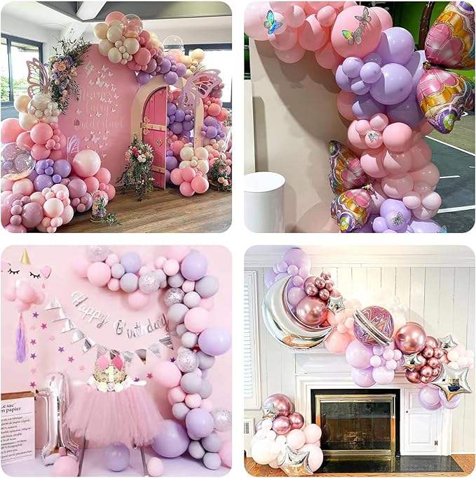 Pink Purple Balloons 65Pcs 12 Inch Pastel Pink Purple and Confetti Latex Balloon Bulk for Bridal Shower Hot-selling