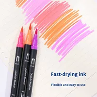 Lot de stylos aquarelle en plastique PP double-pointe non effaçables Leyi, 12 couleurs, à base d'eau, pour graffiti, fabriqués en Chine