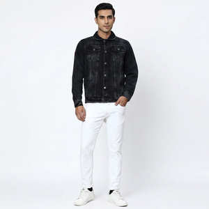 2026 OEM Custom Wholesale <b>Men's</b> Cotton <b>Long</b> Sleeve Black Plain Jeans <b>Jackets</b> New Design Winter Motorcycle Denim <b>Jacket</b> - Product Image 1