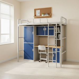 Многофункциональная двухъярусная кровать для общежития с рабочим столом под кроватью и шкафом для хранения, компактная, с прочным стальным каркасом - Product Image 5