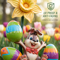 Oster-Dekoration für Außenbereich, Wasserfeste Kommerzielle Riesige 3D-Fiberglas Osterhase, Kaninchen, Ei und Blumen-Statue für Einkaufszentren