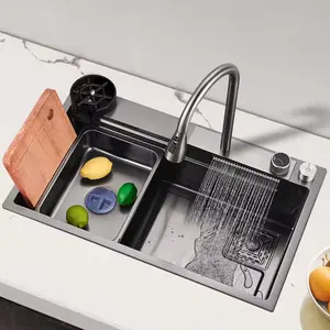 Vendita calda lavabo per sanitari lavabo in acciaio inox fatto a mano cucina Undermount lavello con rubinetto a cascata