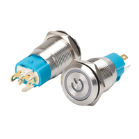 Interrupteur à bouton-poussoir en acier inoxydable avec symbole d'alimentation LED 16/19/22 mm avec connecteur de fil