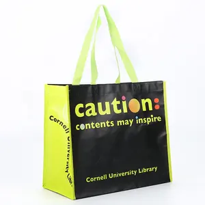 定制印花环保回收聚丙烯织物无纺布超市购物携带可重复使用的带标志的杂货手提袋