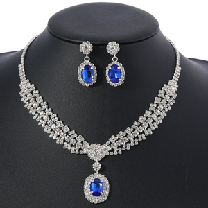 Diamond studded Sparkling Earrings Necklace Temperament <strong>Bridal</strong> <strong>Jewelry</strong> <strong>Set</strong> for Women Wholesale N911250 - Product Image 1
