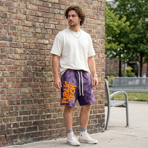 OEM/ODM Custom Raw Hem Drawstring 100% Cotton Tie Dye Jogger <b>Shorts</b> Streetwear Fashion Applique Logo Sweat <b>Shorts</b> for <b>Men</b> Summer - Product Image 3