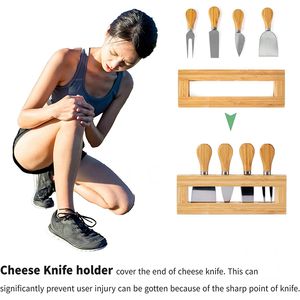 <span class=keywords><strong>Table</strong></span> de pique-nique en bambou avec porte-bouteille et verres, plateau de service en bois avec couteaux à fromage - Product Image 4