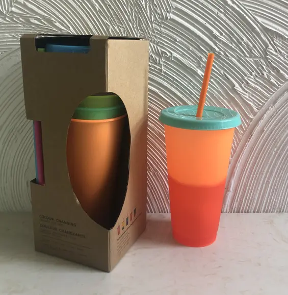 New Product 2020 plastic changing color cup with lid and straw Reusable temperature change color plastic tumbler Magic Mug