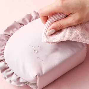 Customized logo Luxury Designer Soft Frill Round pink Pouch Travel Skincare Beauty <b>case</b> Waterproof Nylon <b>Makeup</b> Bag - Product Image 2