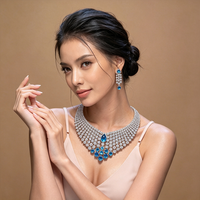 Ensemble collier et boucles d'oreilles XM S537 Ocean Blue Cubic Zirconia, bijoux de luxe pour mariage et soirée pour femmes