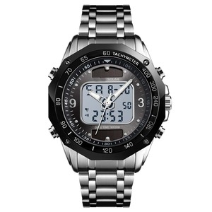 Montre-bracelet numérique à quartz étanche en acier inoxydable DF 1493, 30 mètres, double fuseau horaire, pour homme d'affaires - Product Image 4