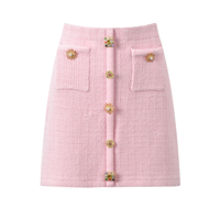 Ensemble jupe et haut en tricot pour femme, sur mesure OEM, vente en gros, haute qualité, tweed rose, boutons décoratifs, 2 pièces