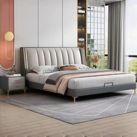 Nouveau Lit Double Moderne Minimaliste en Cuir 2026 Haut de Gamme avec Bordure Rembourrée et Grand Rangement pour Chambre Parentale