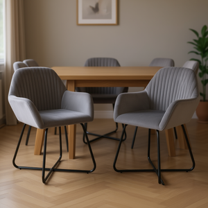 Sillas de Comedor de Terciopelo Gris con Reposabrazos, Patas de Metal, Diseño Moderno y Contemporáneo para el Hogar, Muebles para el Comedor - Product Image 2